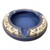 Antique Blue Glazed Ceramic Ashtray White Relief Decor Vintage