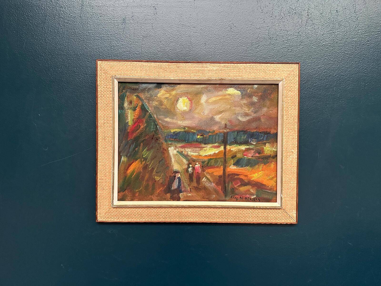 Original Swedish Oil on Panel – “Landscape with Figures” by Lars Niklasson