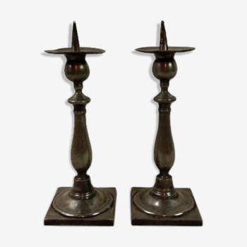 Set of 2 candle holders in tin and lead