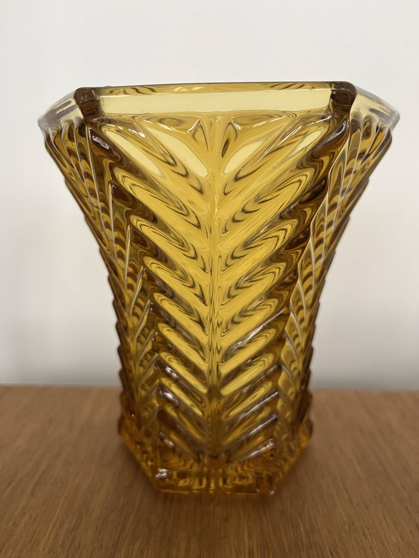 Amber moulded glass vase in Art Deco style