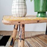 Antique rattan coffee table - yellow floral top