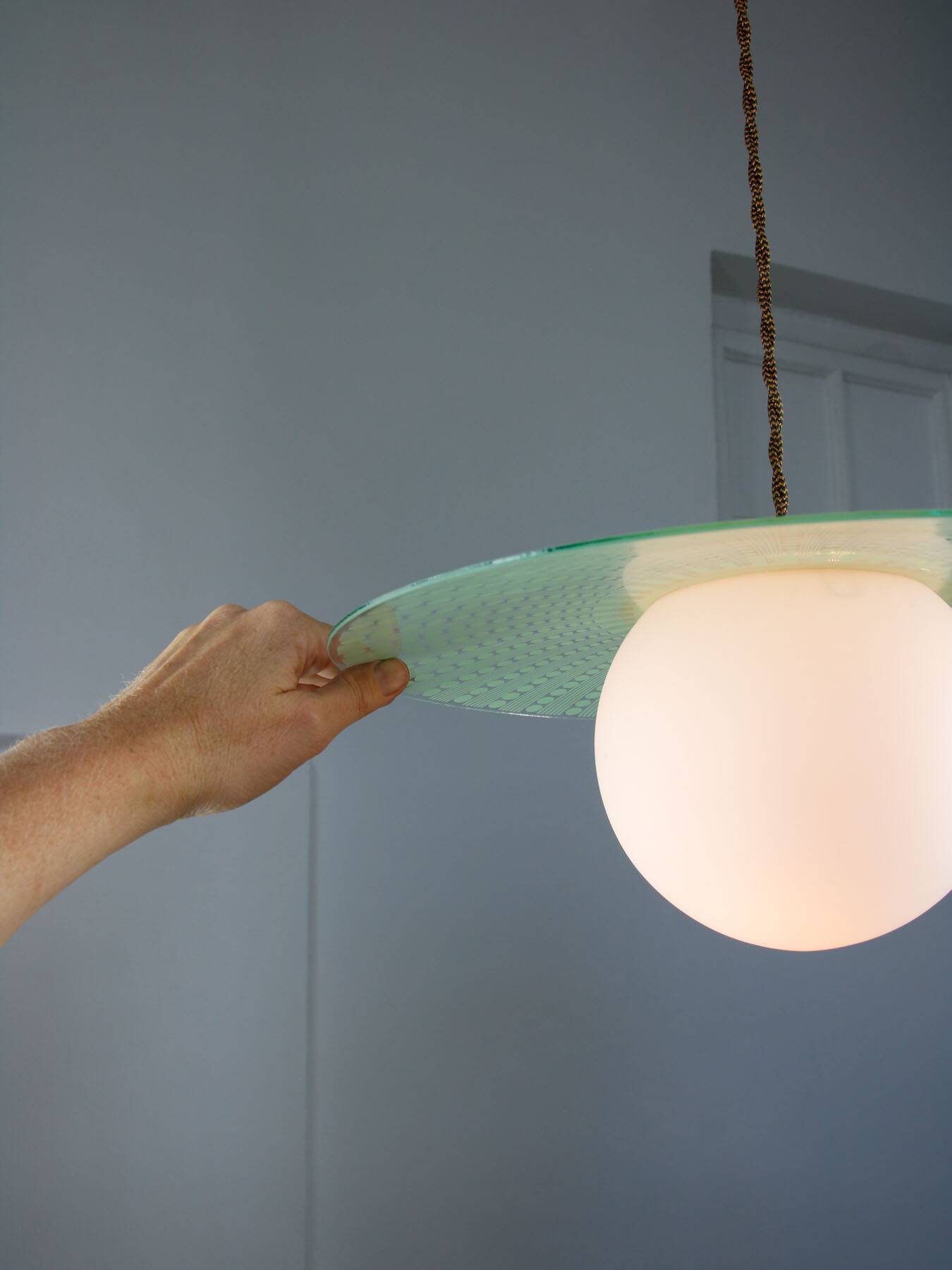 Mid-Century Italian Brass and Opaline Angel Pendant Lamp