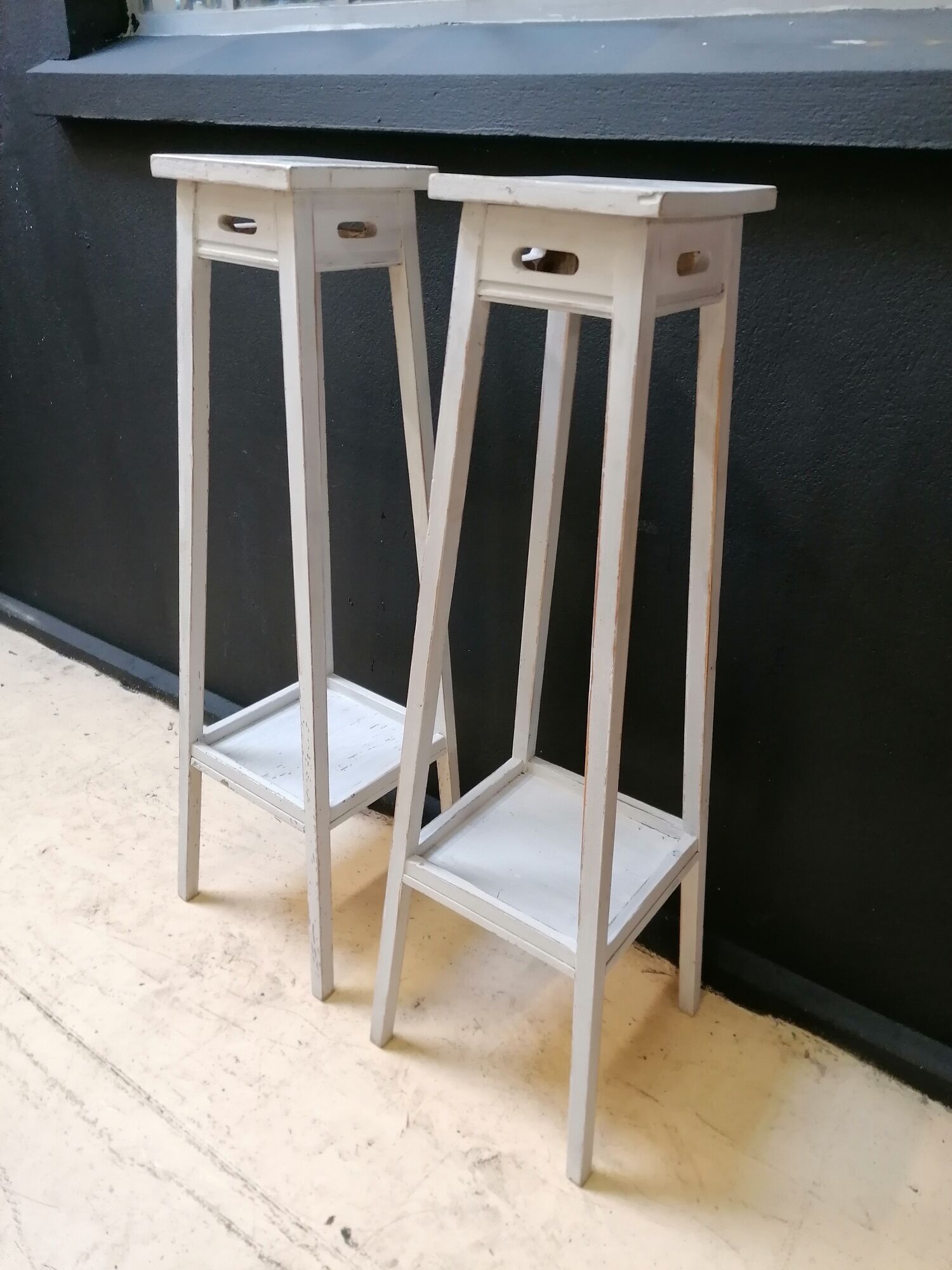 Pair of harnesses, pedestal table with plants, vintage wooden