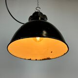 Industrial Bauhaus Black Enamel Pendant Lamp, 1930s