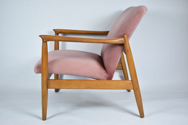 Fauteuil GFM-64 original, designer E.Homa, années 1960, rembourré, velours rose