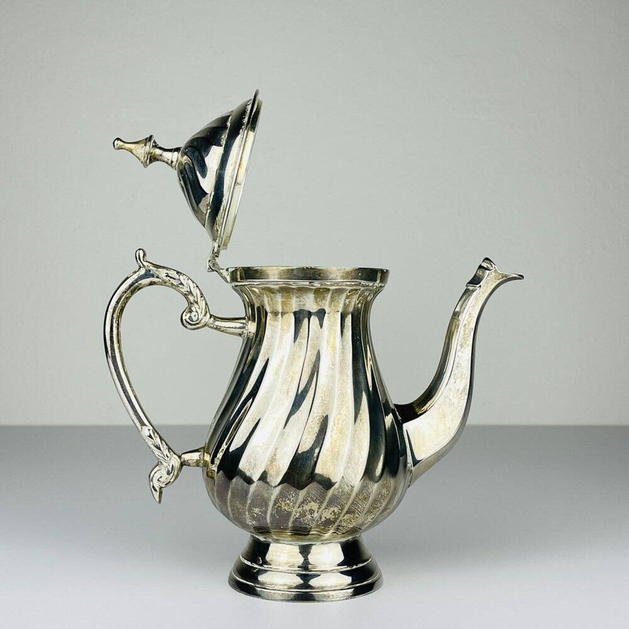 Vintage silver-plated coffee pot by Royal Sheffield, England, 1950s.