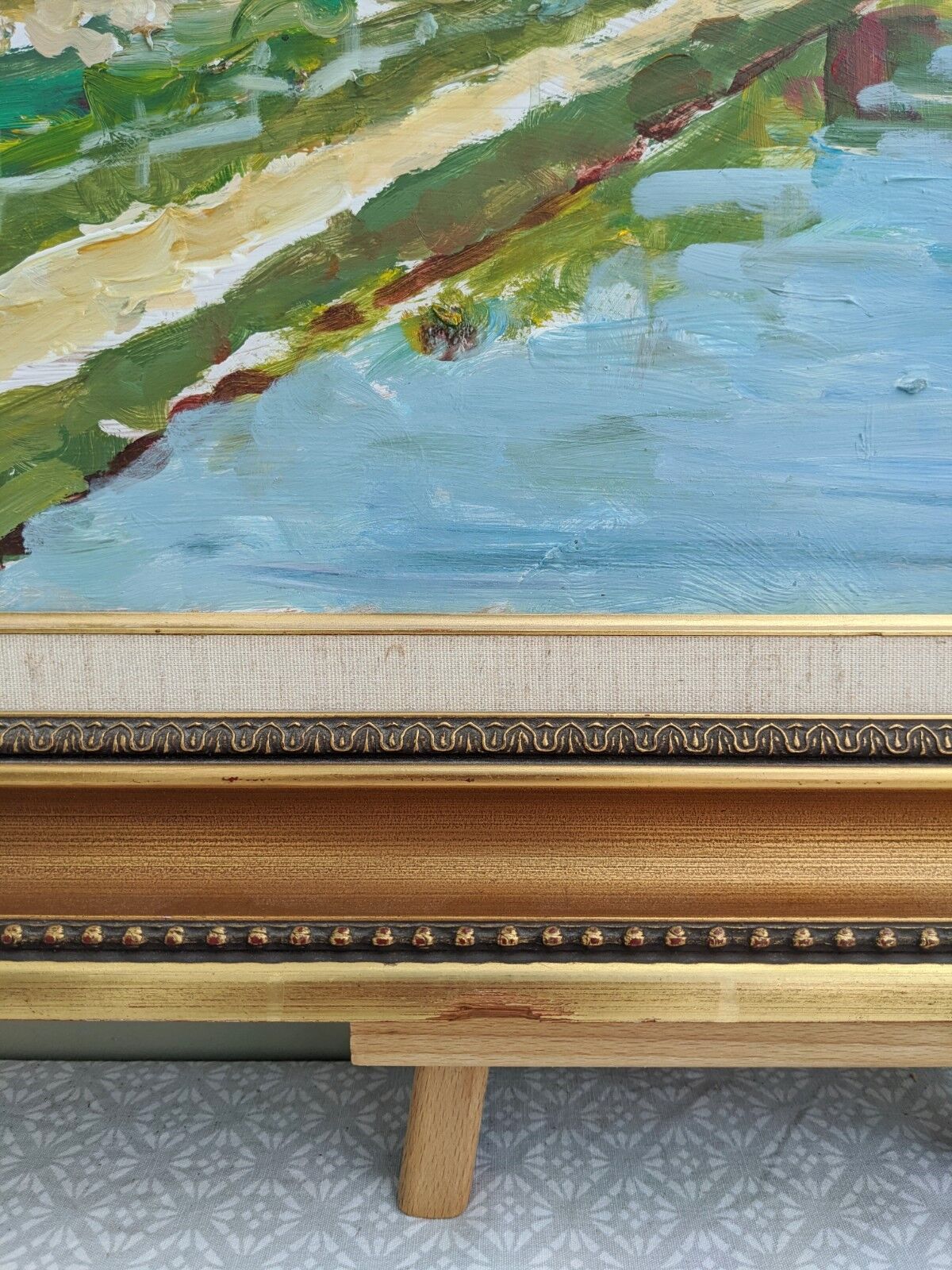 Vintage Mid Century Swedish Framed Oil  Painting - The Canal