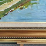 Vintage Mid Century Swedish Framed Oil  Painting - The Canal
