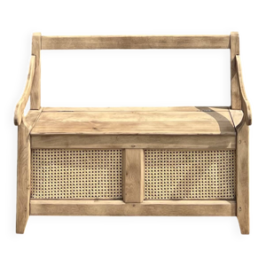 Banc coffre ancien en - cannage