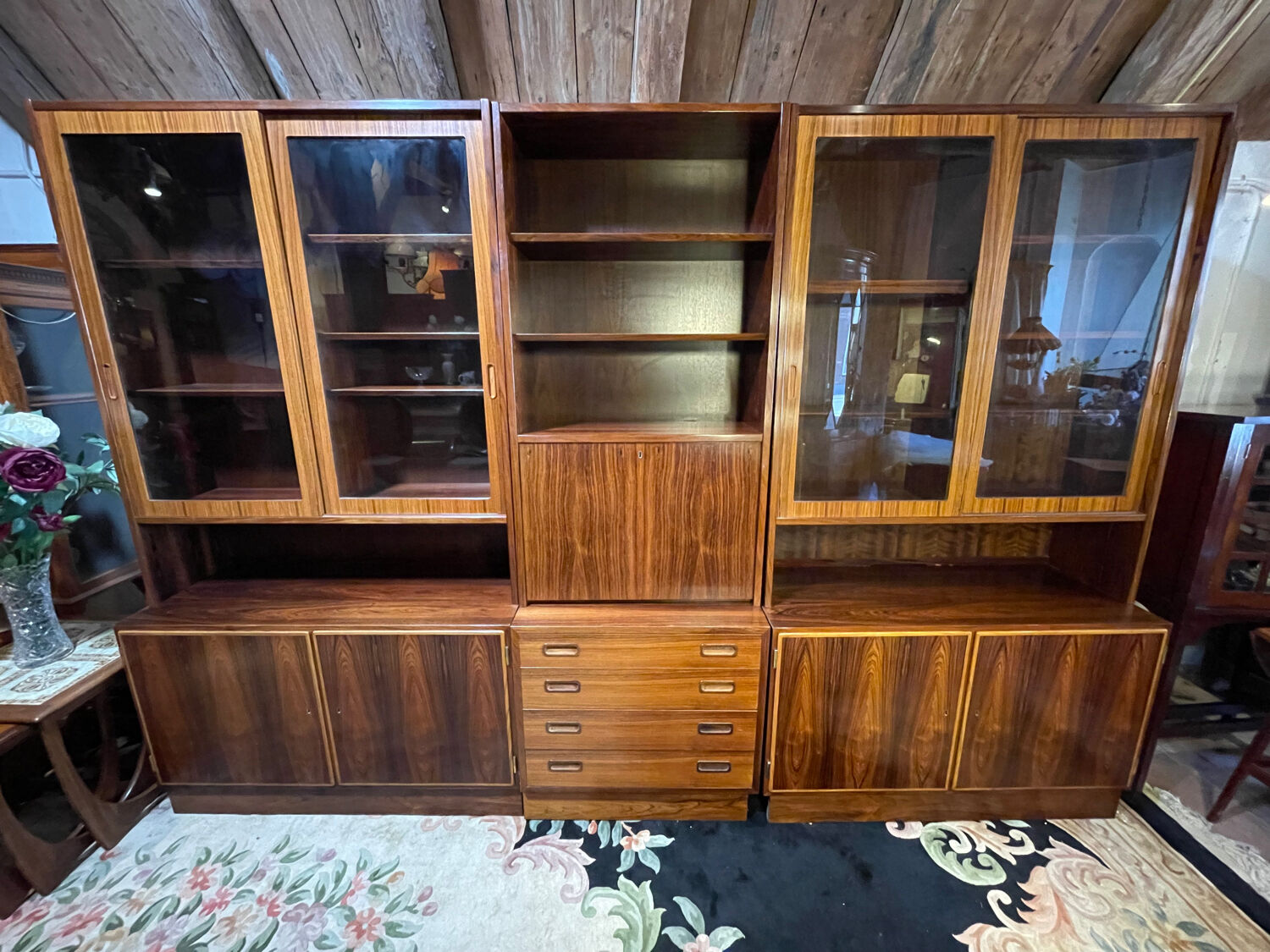 Mid century retro vintage wall unit bookcase danish design by poul hundevad rosewood 1950-1960