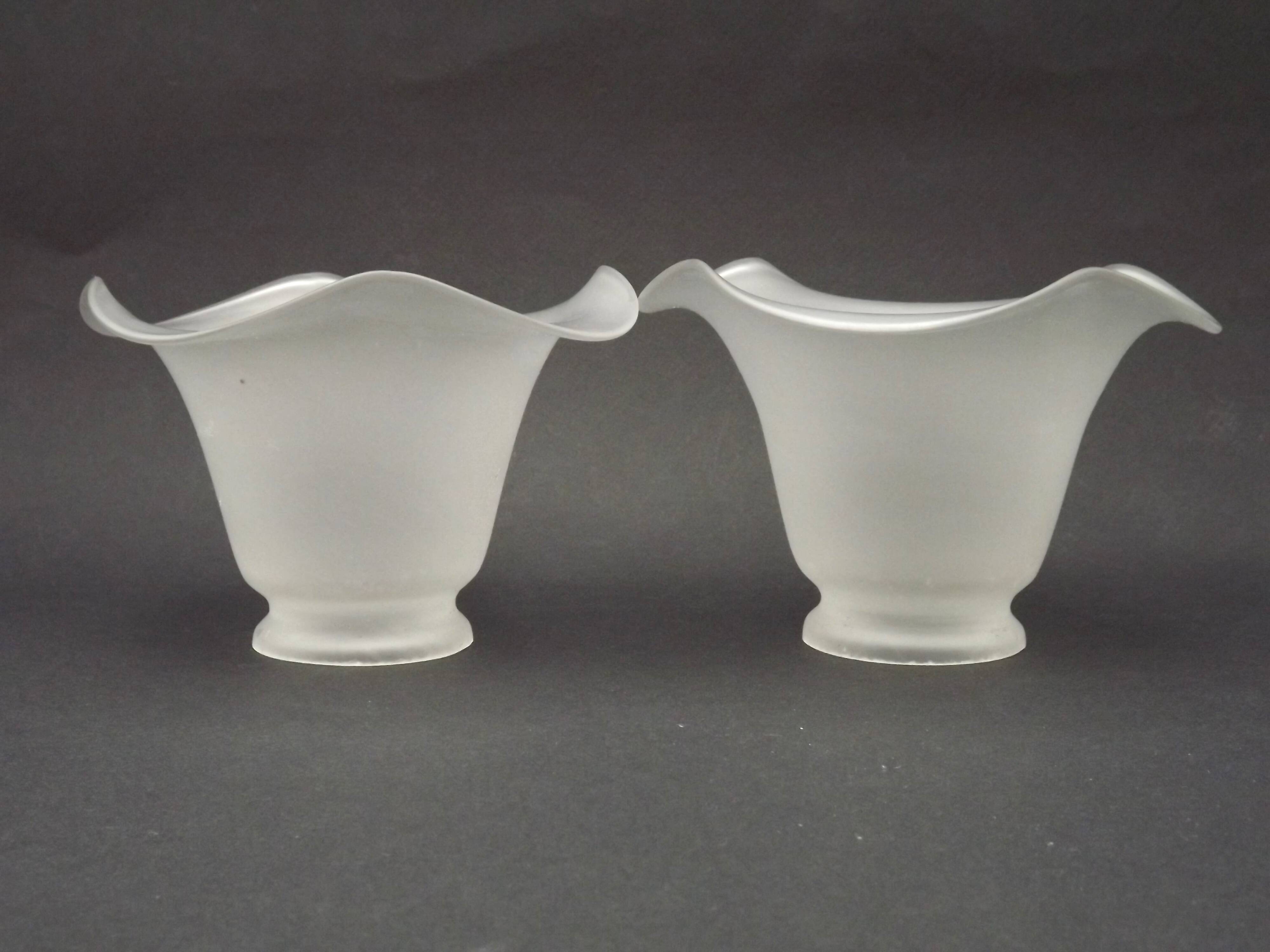 Set of 2 French Mid-Century Frilled White Glass Chandelier Shades