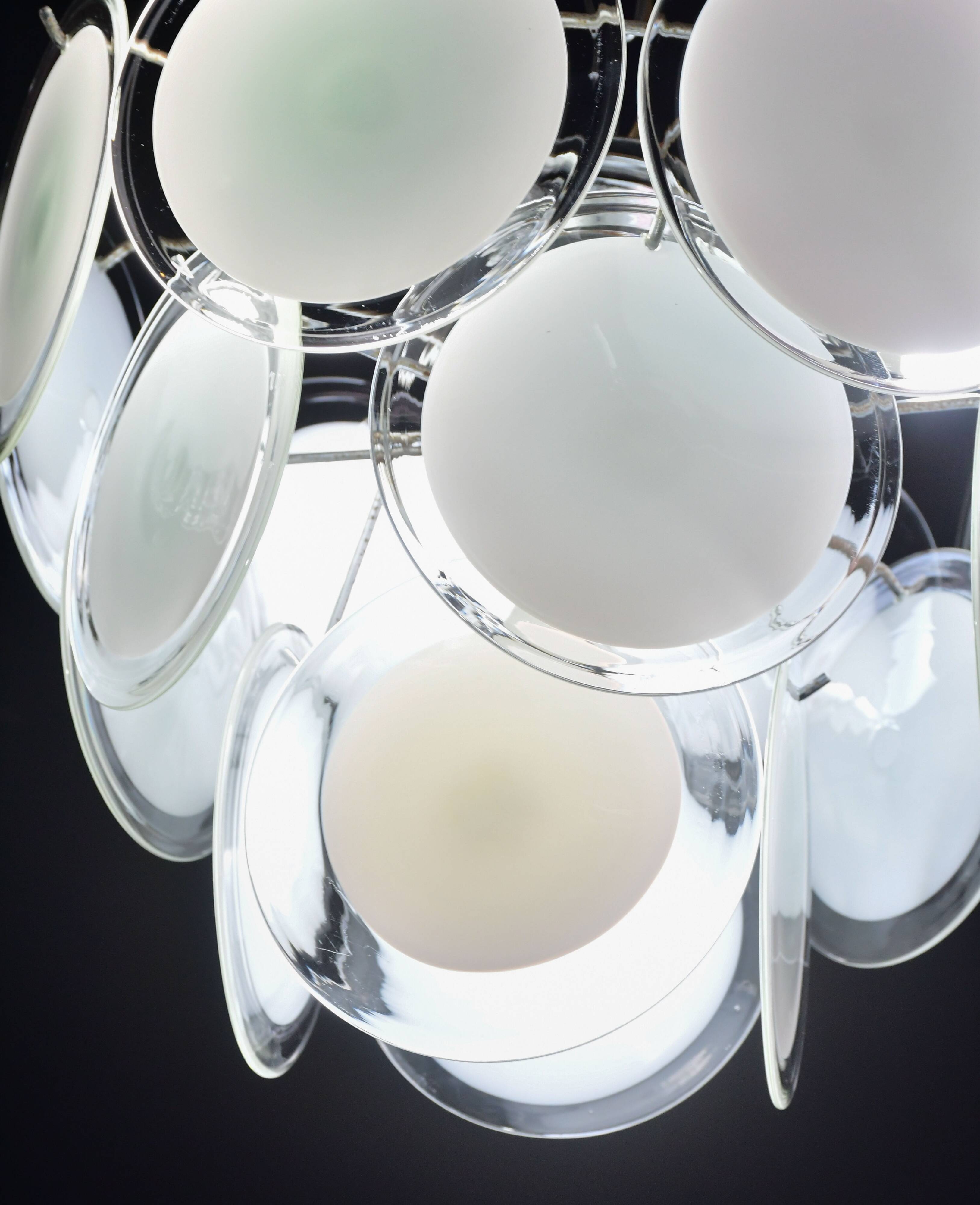 Disc white Murano glass chandelier by Vistosi