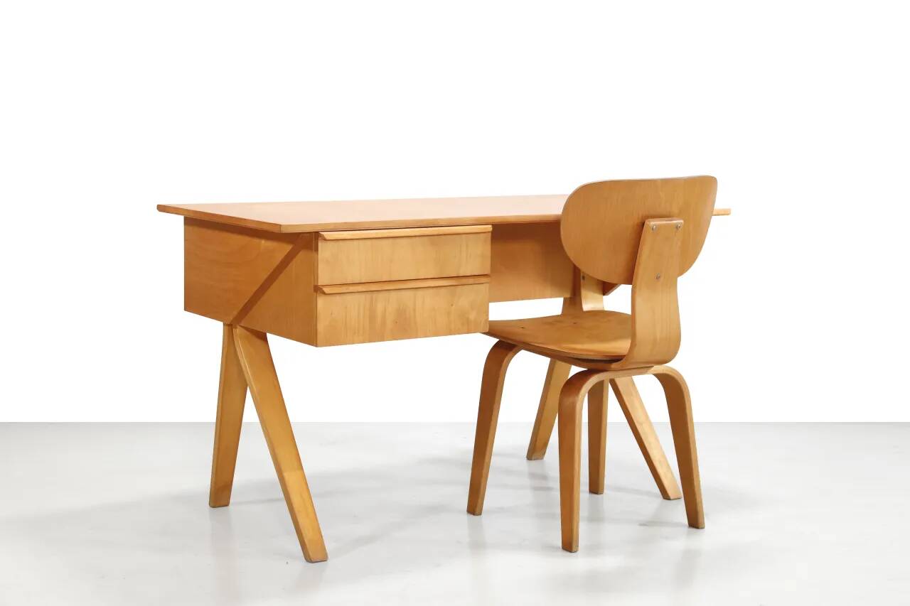 Vintage Birch EB02 desk by Cees Braakman for Pastoe, The Netherlands 1950s