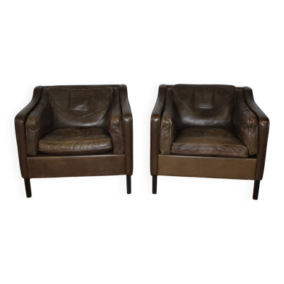 Paire de fauteuils en cuir par Borge Mogensen vers 1970