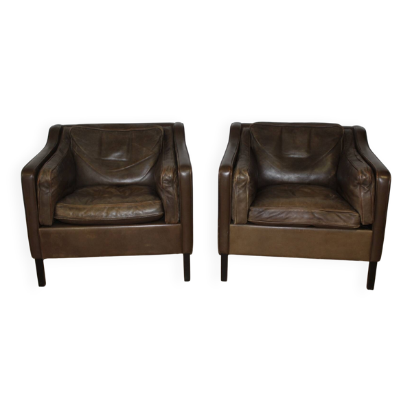 Paire de fauteuils en cuir par Borge Mogensen vers 1970