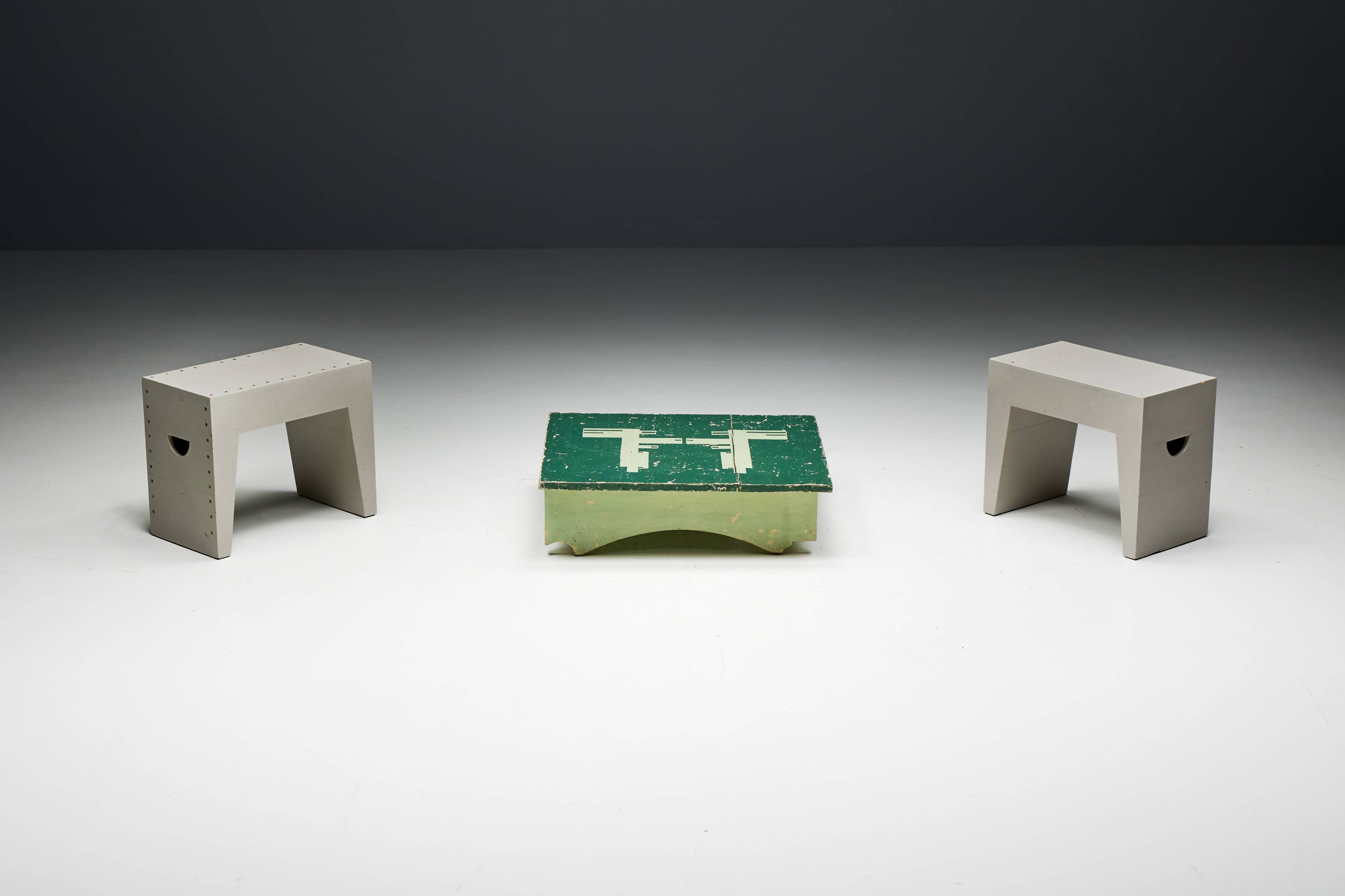 Green Art Populaire Side Table, France, 19th Century