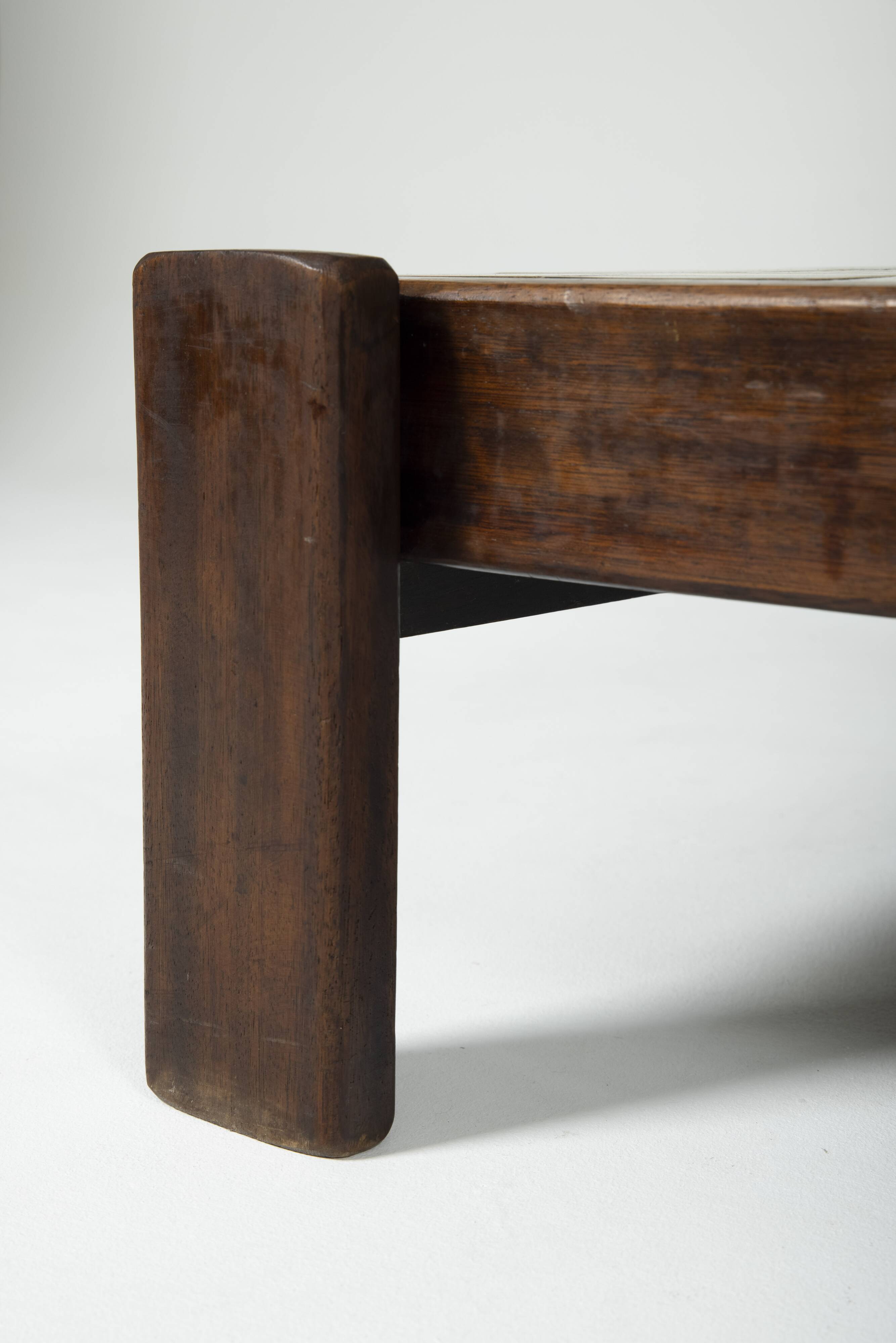 Ceramic and solid wood coffee table, 1960s