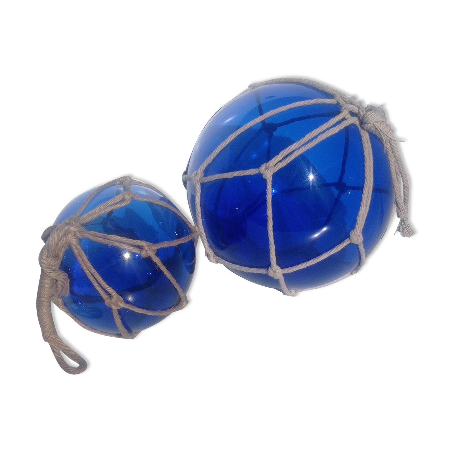 Two blue trawler balls