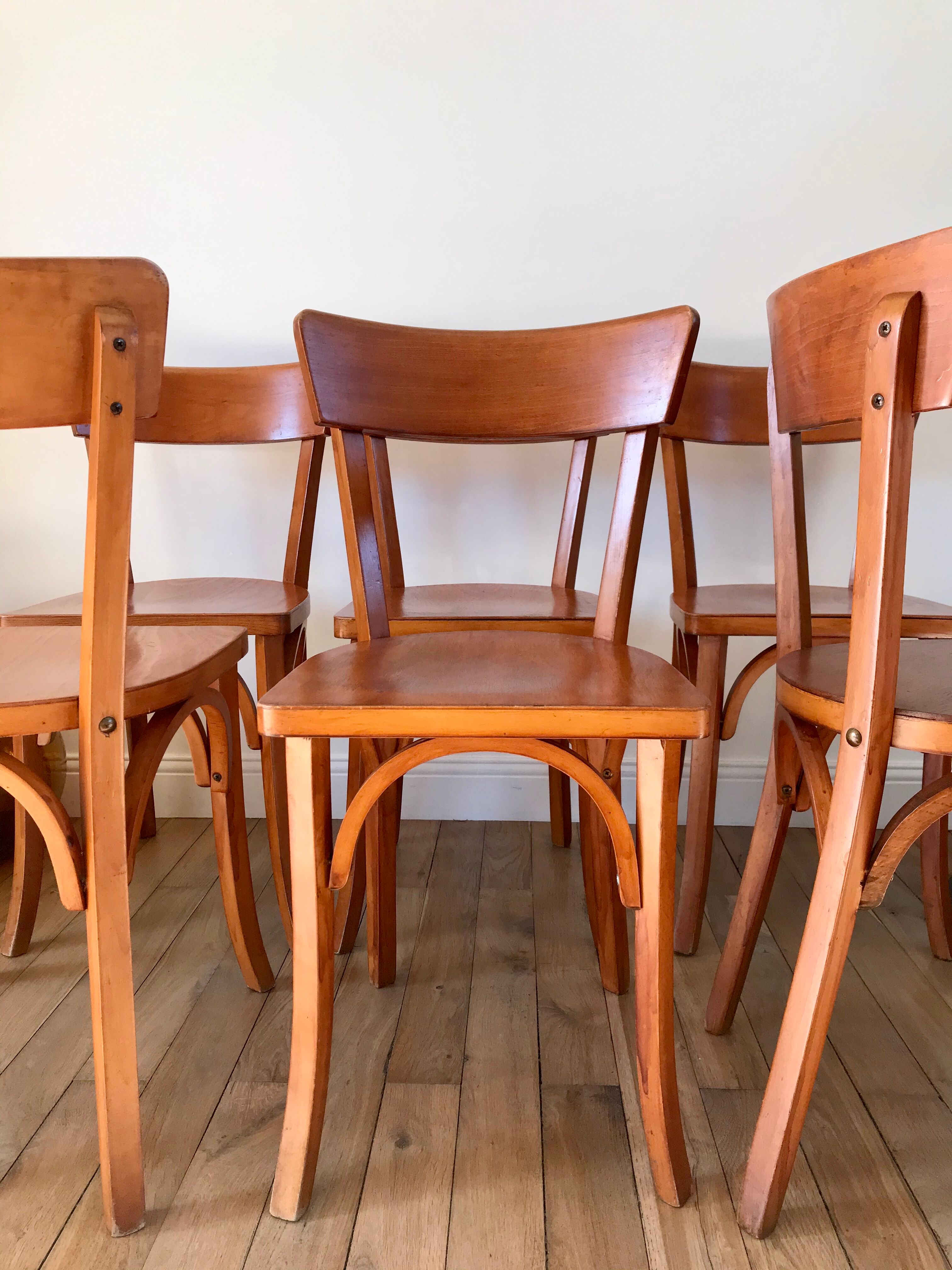 Set of 6 Luterma bistro chairs in beech wood 40-50s