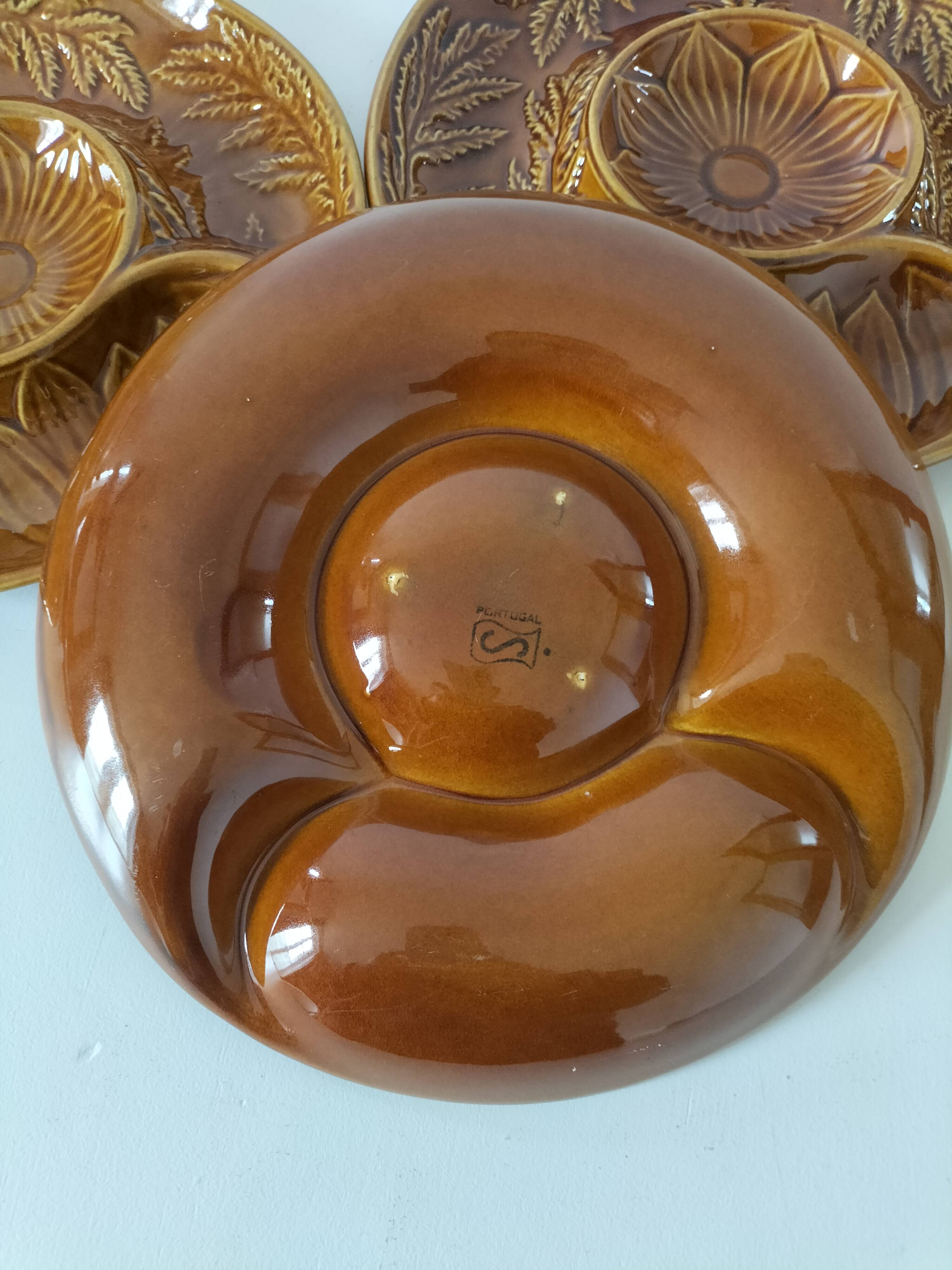 Trio of vintage Sela Portugal barbotine plates from the 60s