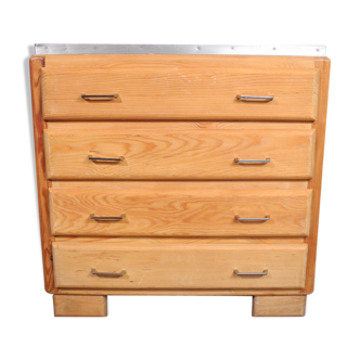 Ancienne commode brut pin dessus vert année 1970