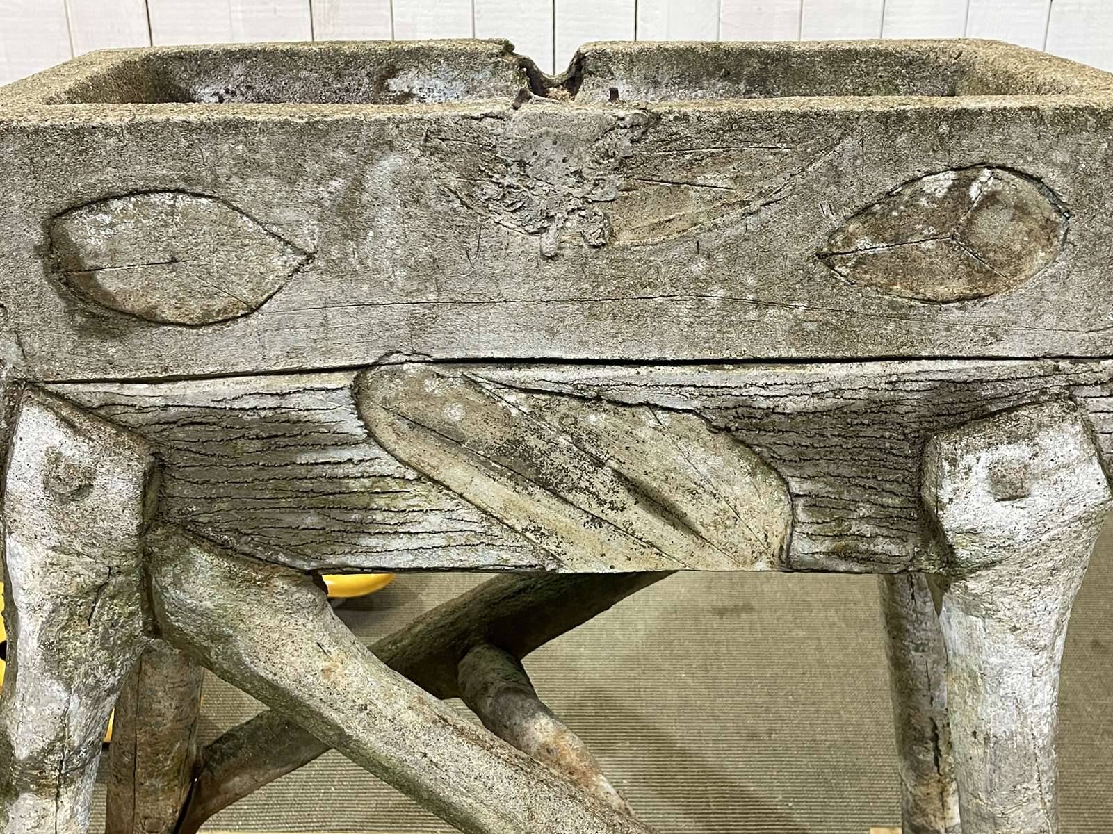 1950s faux wood cement planter, old water mill