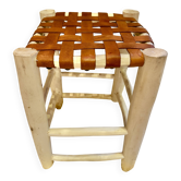Moroccan stool woven wood leather