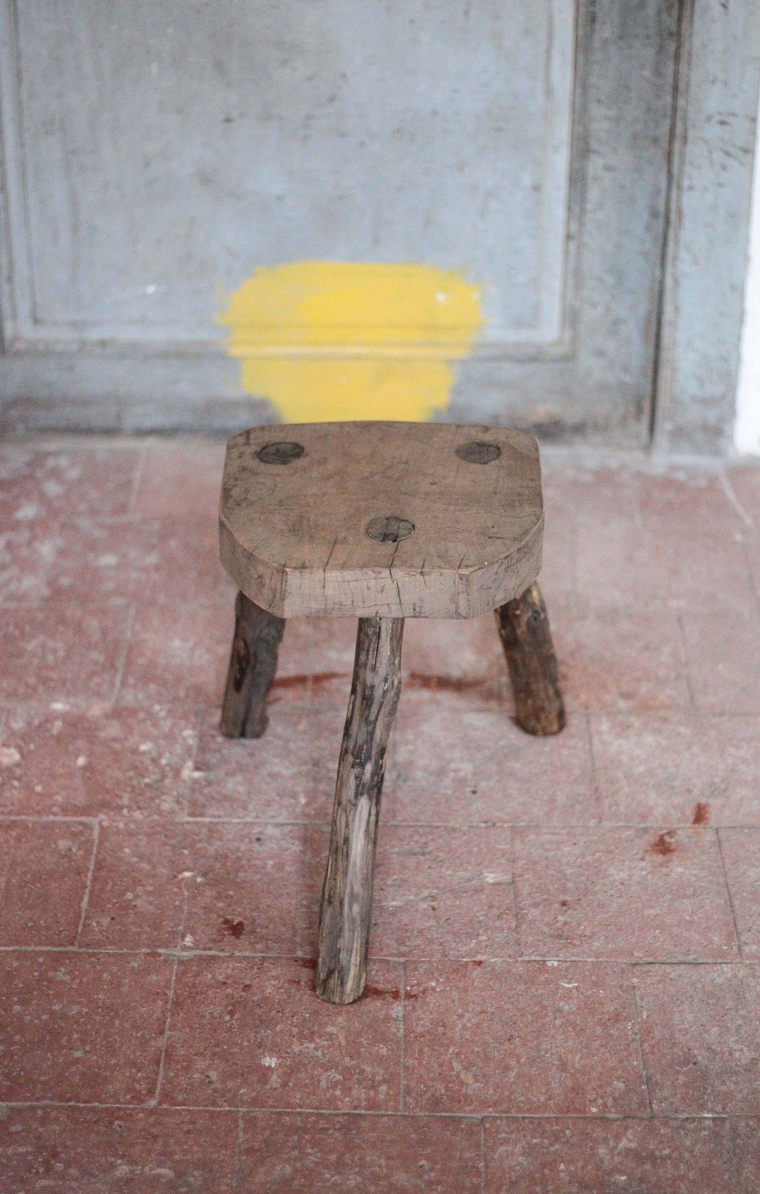 Vintage stool, wooden stool, tripod stool, plant stand
