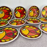 Service assiettes en céramique italienne signé Desimone Italy decor poisson années 60 vintage