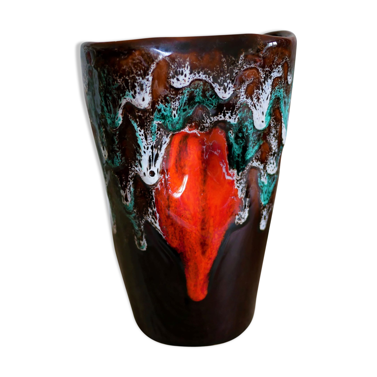Vase Vallauris vintage marron  rouge