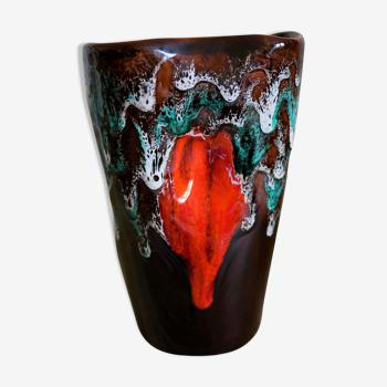 Vase Vallauris vintage marron  rouge