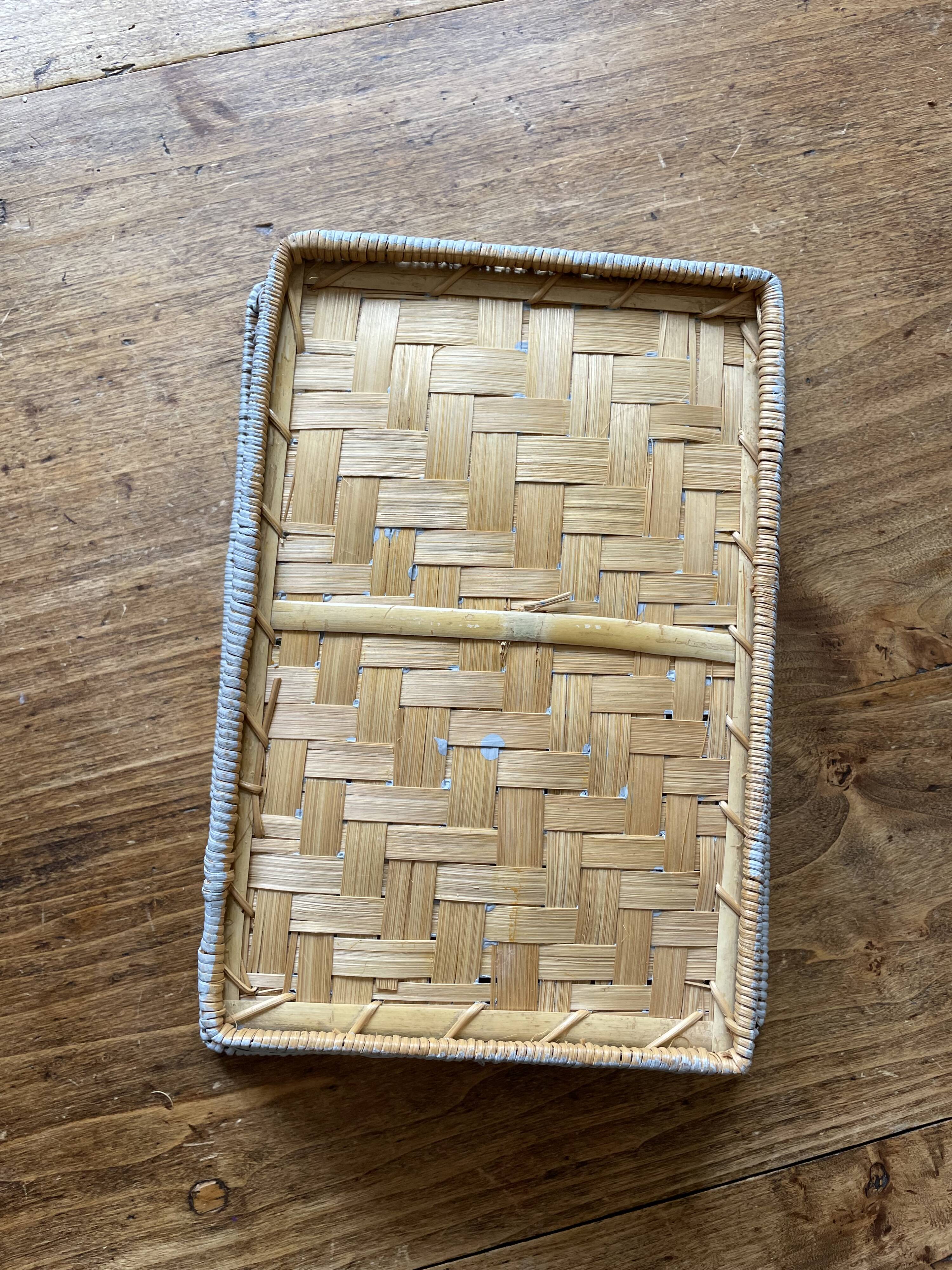 Bread basket, pocket emptying tray, storage box in grey rattan and wicker -