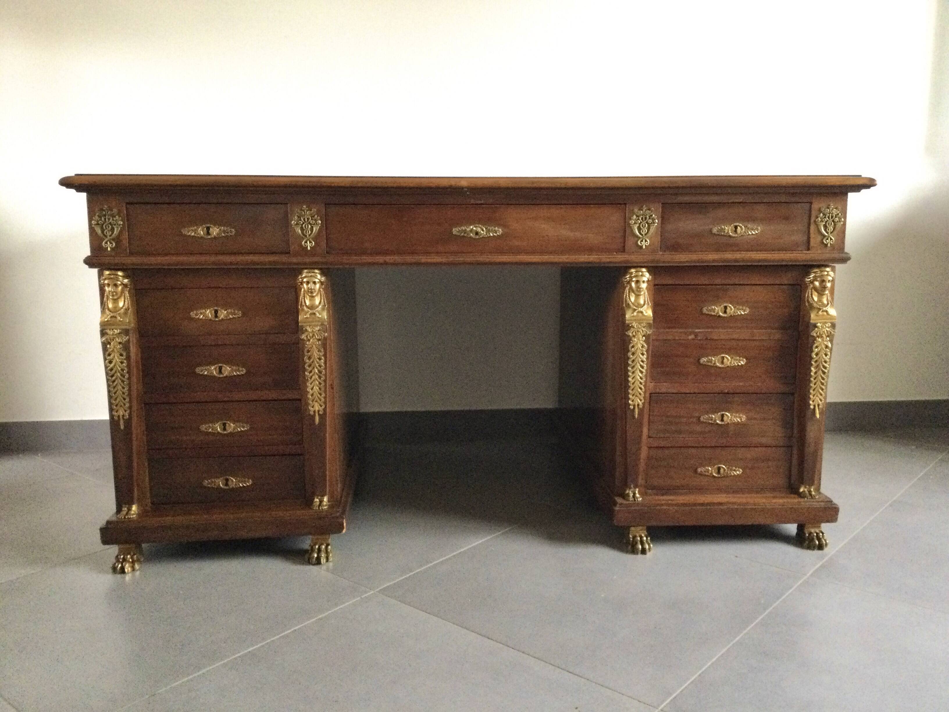 Empire desk with mahogany and oak pedestals