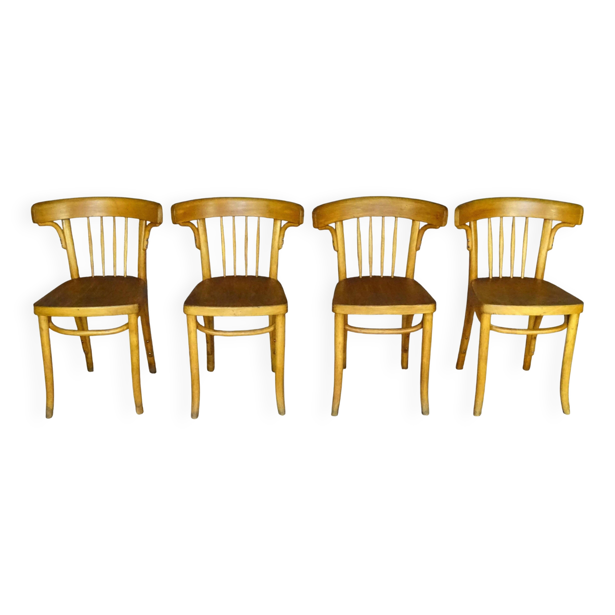 Série de 4 chaises Thonet Art déco bistrot blondes 1930