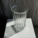 Vintage vase in ribbed glass, flower patterns and flared neck