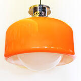 hanging lamp in glass and orange plaastic