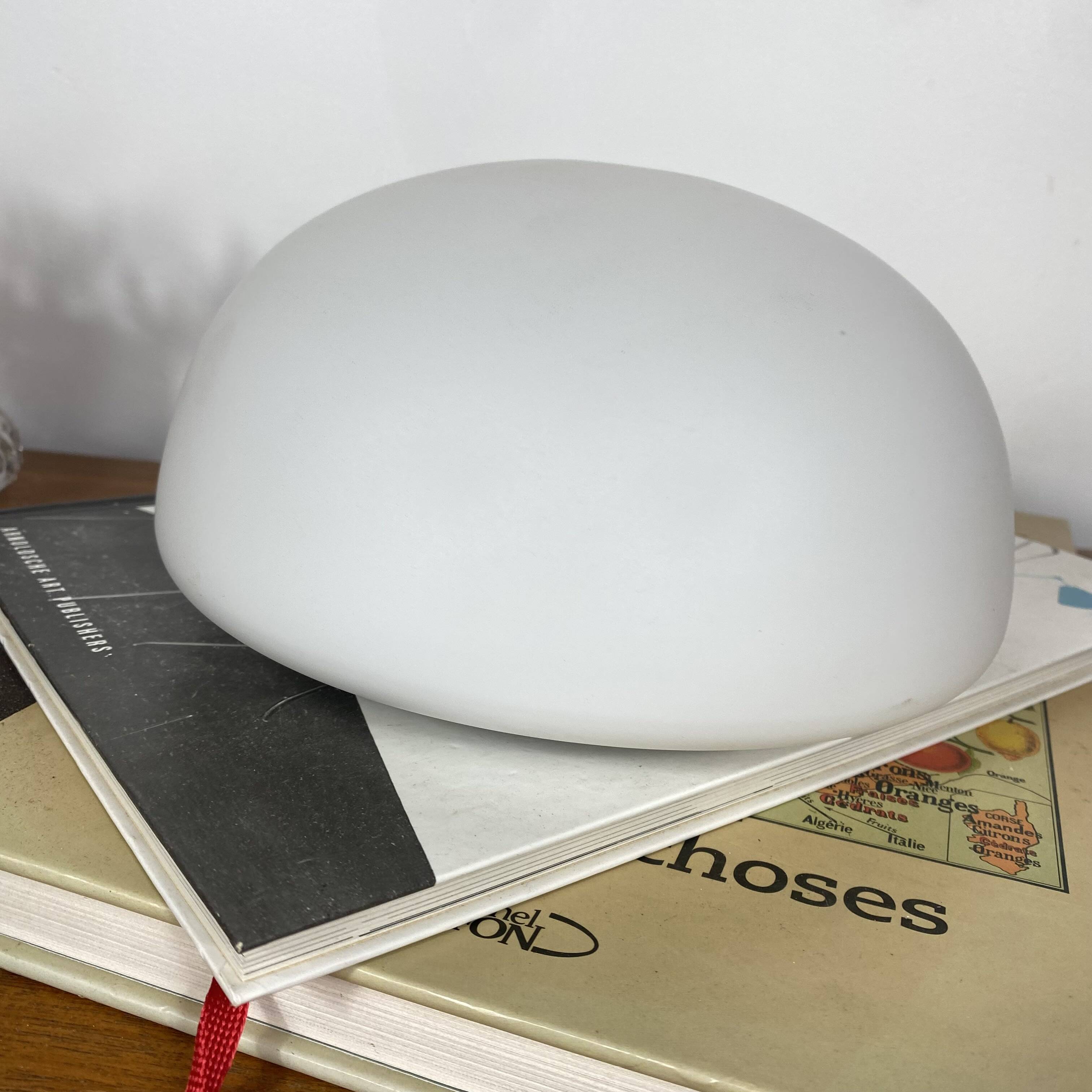 Vintage wall-mounted ceiling light, frosted white glass, half-moon shape, 20 cm.
