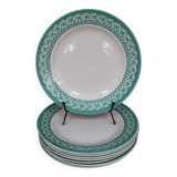 Set of 8 KIFO L'Amandinoise flat plates with green leaf decor