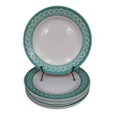 Lot de 8 Assiettes plates KIFO L'Amandinoise décor feuilles vertes