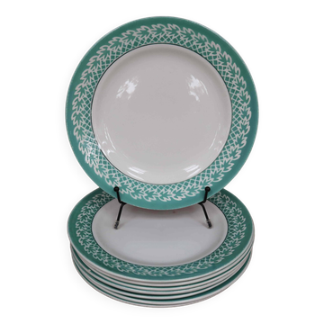 Lot de 8 Assiettes plates KIFO L'Amandinoise décor feuilles vertes