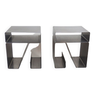Pair of stainless steel sofa end tables by Patrice MaffeÏ