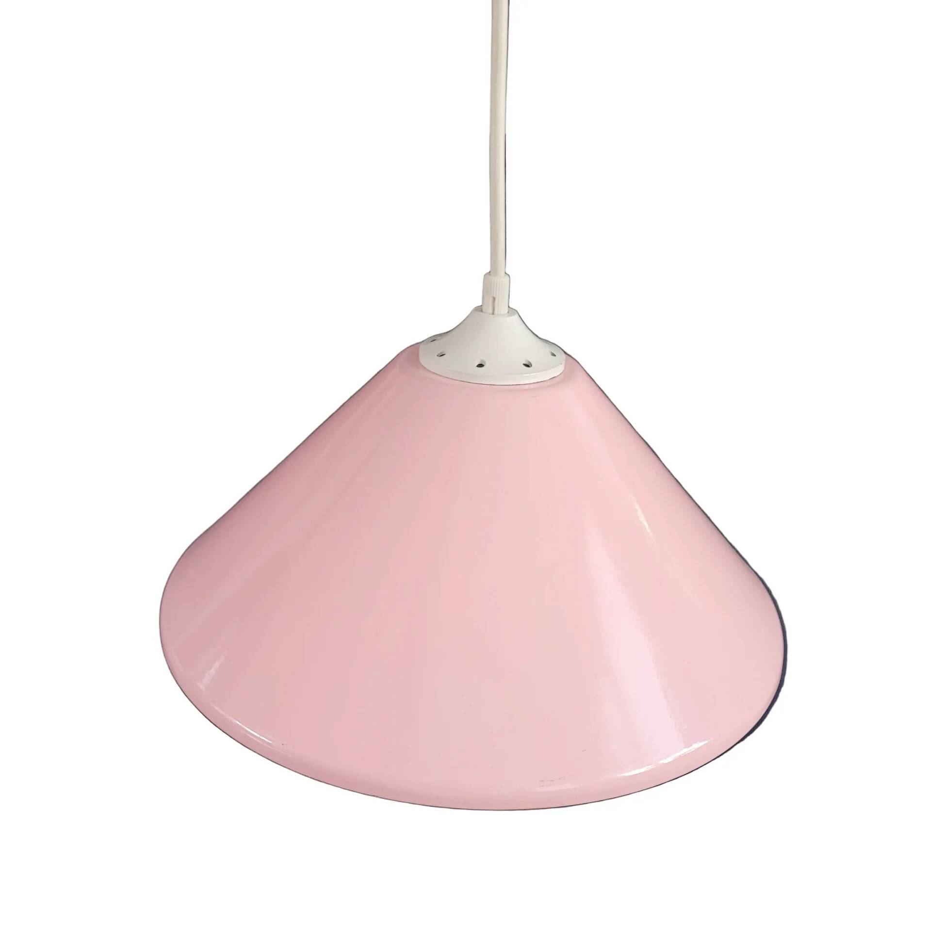 Conical pendant light in pink metal