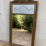 19th century Louis XVI style mirror in wood gilded with gold leaf, 74x150cm