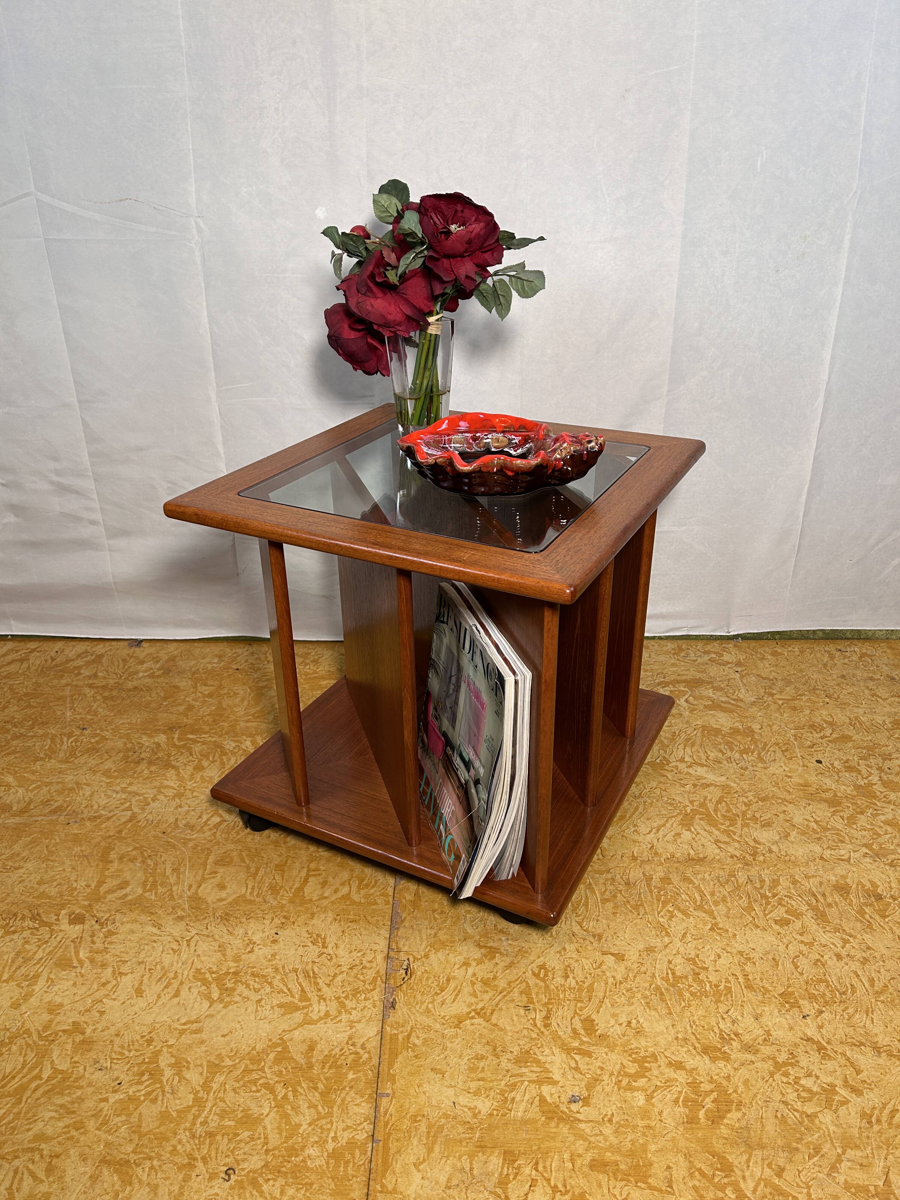 Mid century retro vintage teak coffee table with magazine rack or record 1960