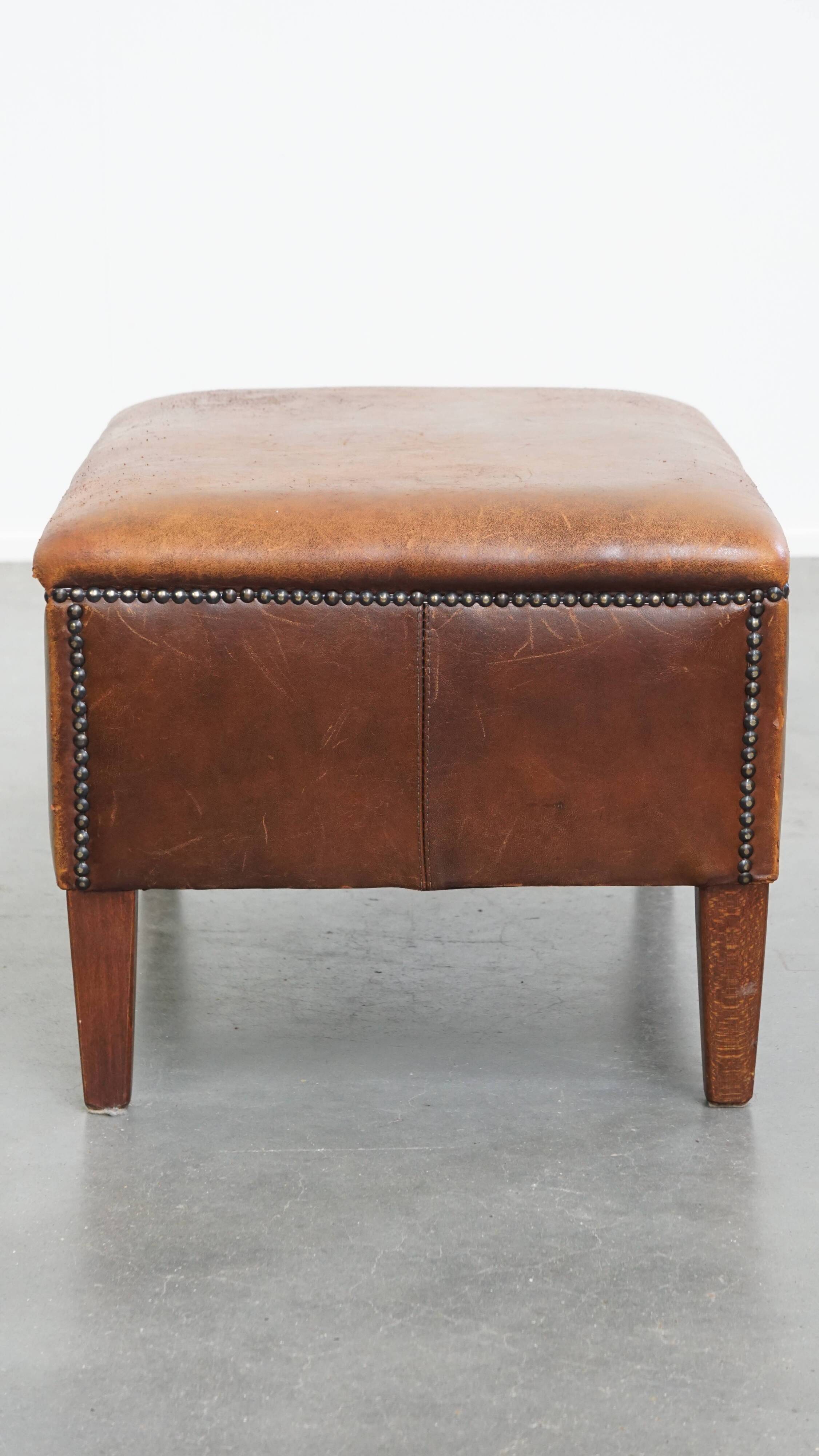 Vintage Sheepskin Leather Ottoman