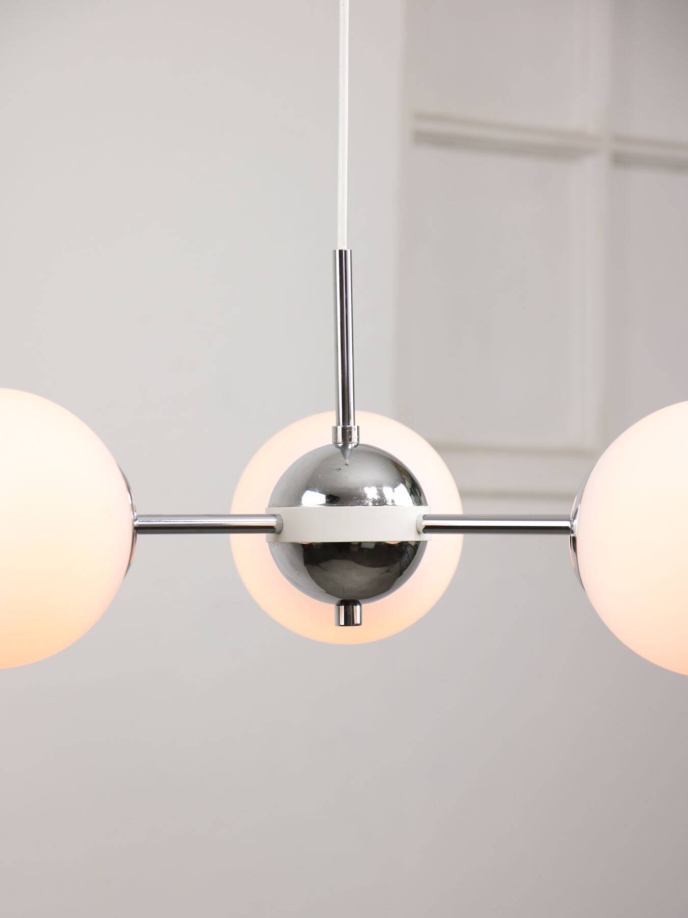 Vintage Italian Chrome and Opaline Sputnik Chandelier, 70s