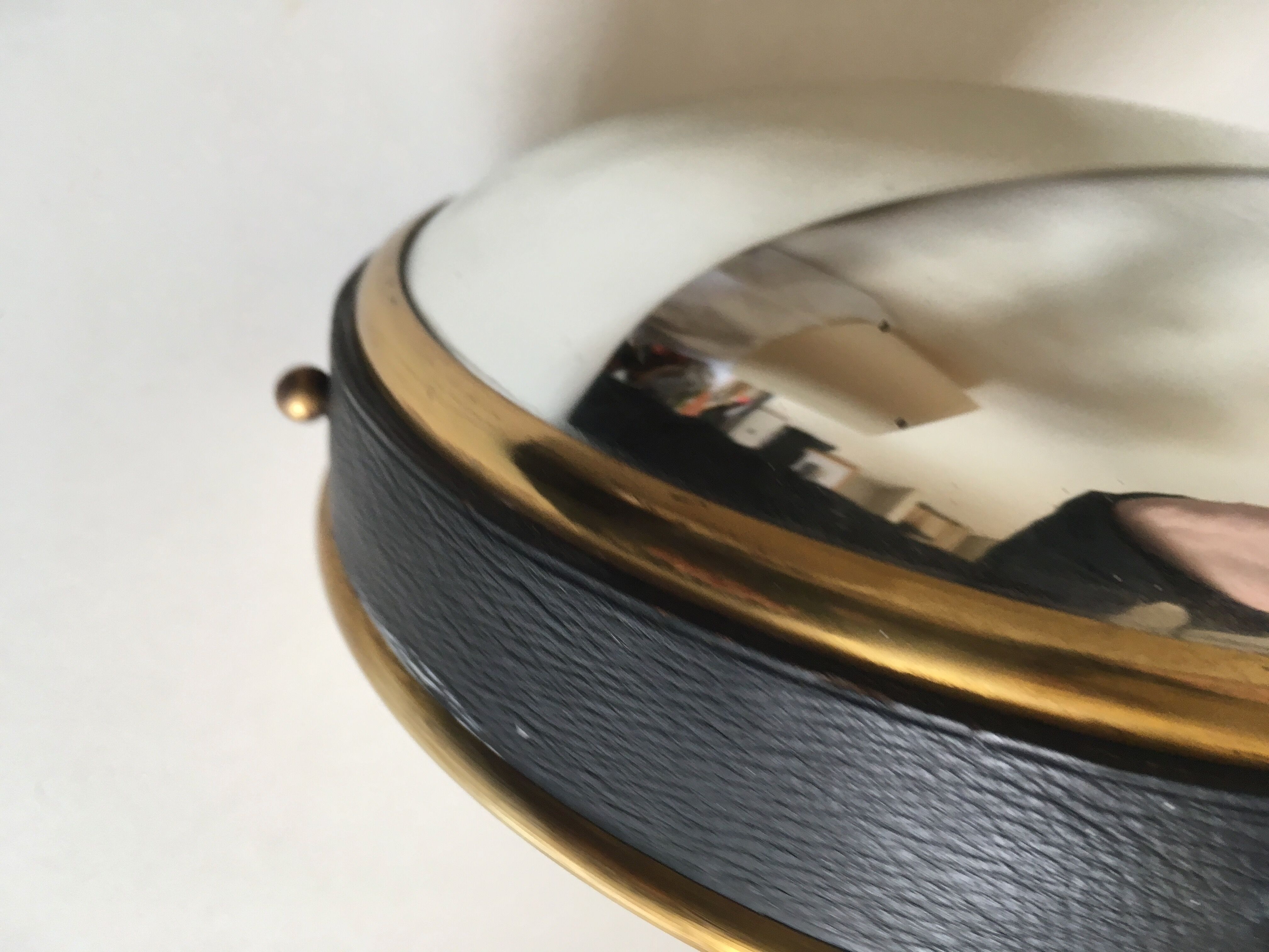 Leather and brass bulging witch mirror 1970 21cm