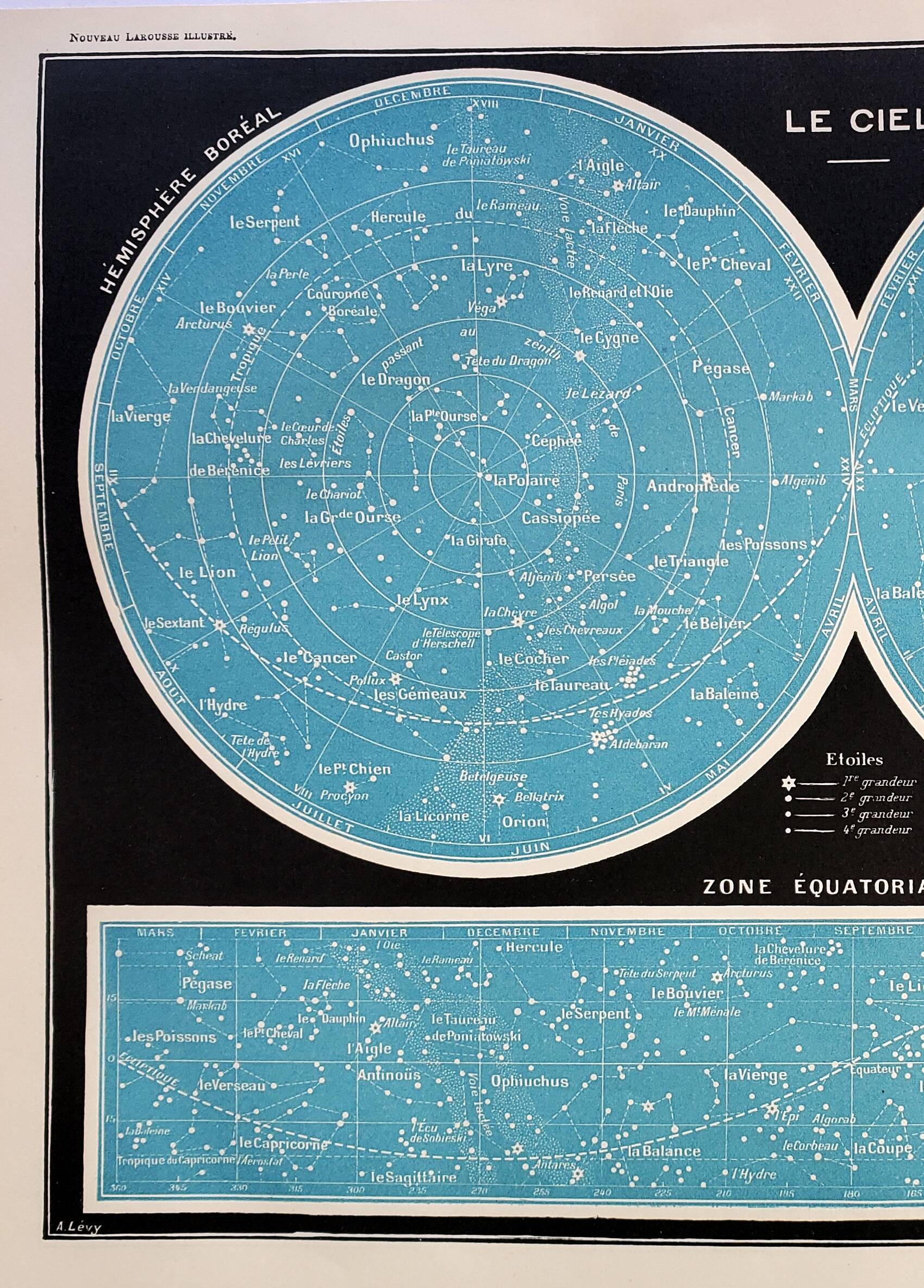 Gravure ancienne 1898, Ciel astronomique, astrologie • Lithographie, Planche originale