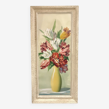 Old painting bouquet of tulips