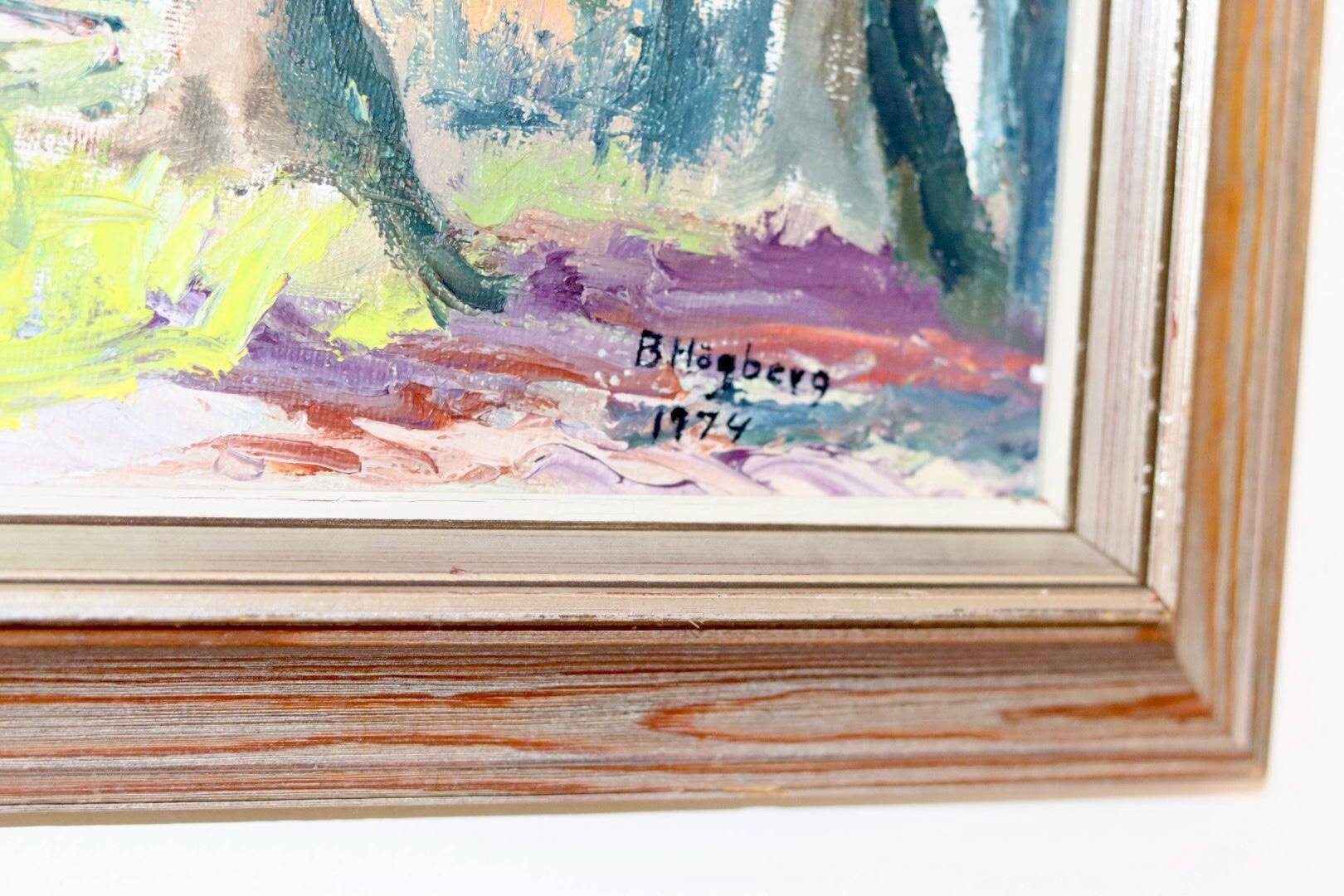 Original Swedish oil painting on canvas from the mid-century "Summer Landscape" by B. Högberg.